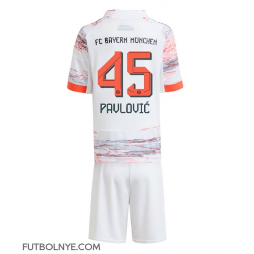 Camiseta Bayern Munich Aleksandar Pavlovic #45 Visitante Equipación para niños 2025-26 manga corta (+ pantalones cortos)